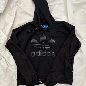 adidas Originals Women’s Black Hoodie with unique sleeves - subtle floral patter